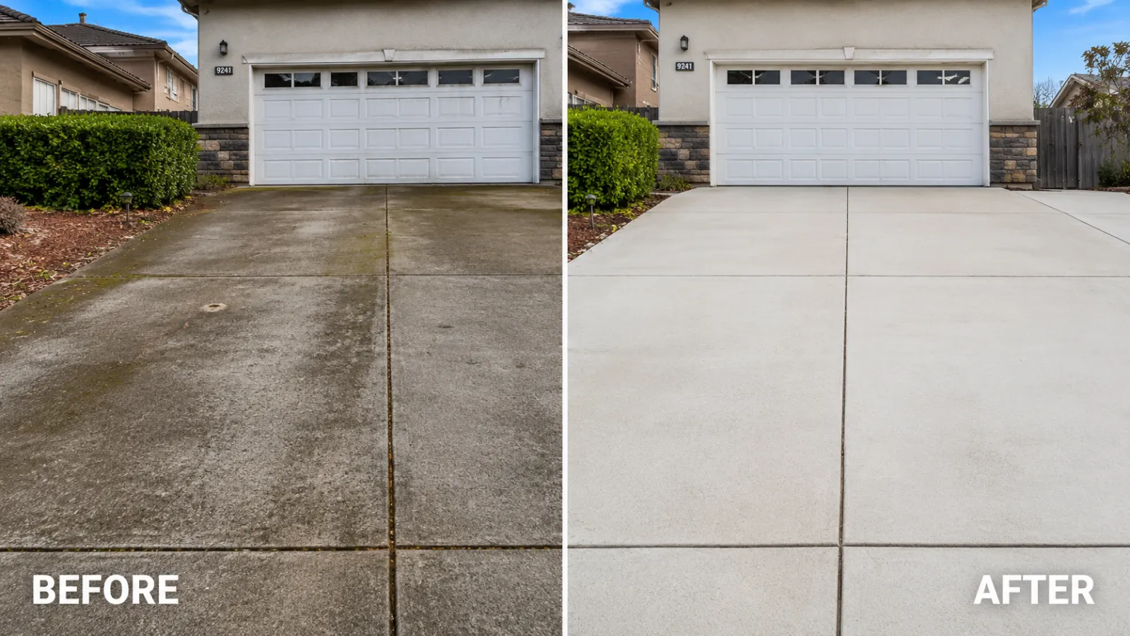 Before and after pressure washing driveway by Pro Shine Elite