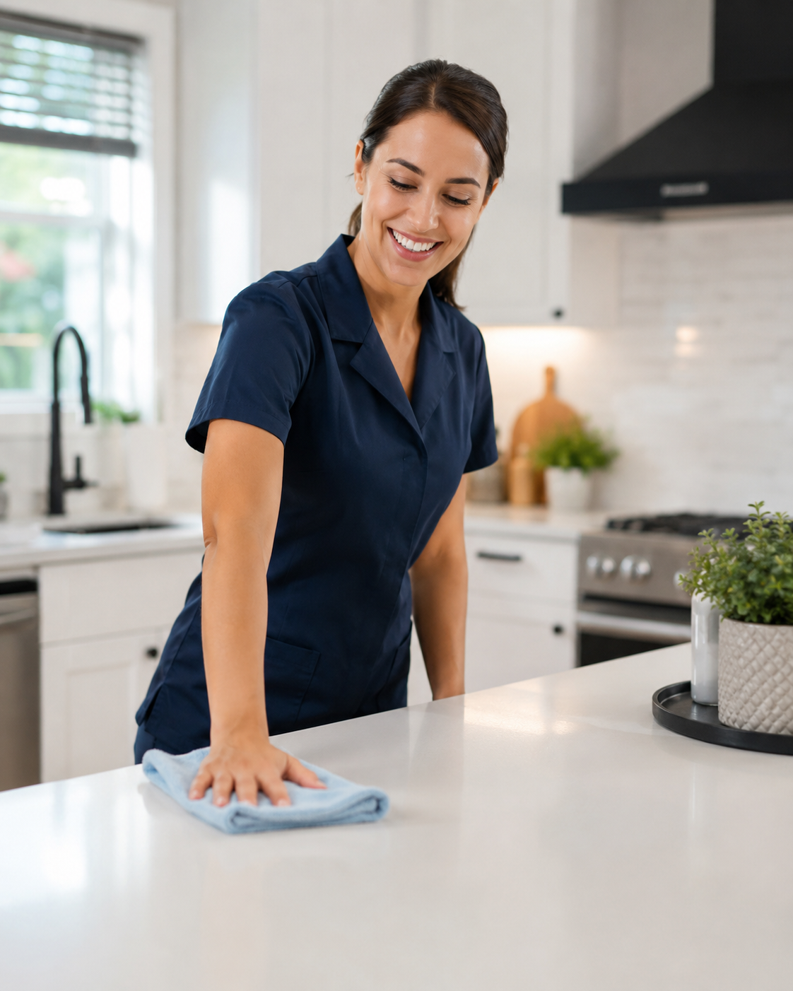 Pro Shine Elite cleaner wiping down kitchen counter