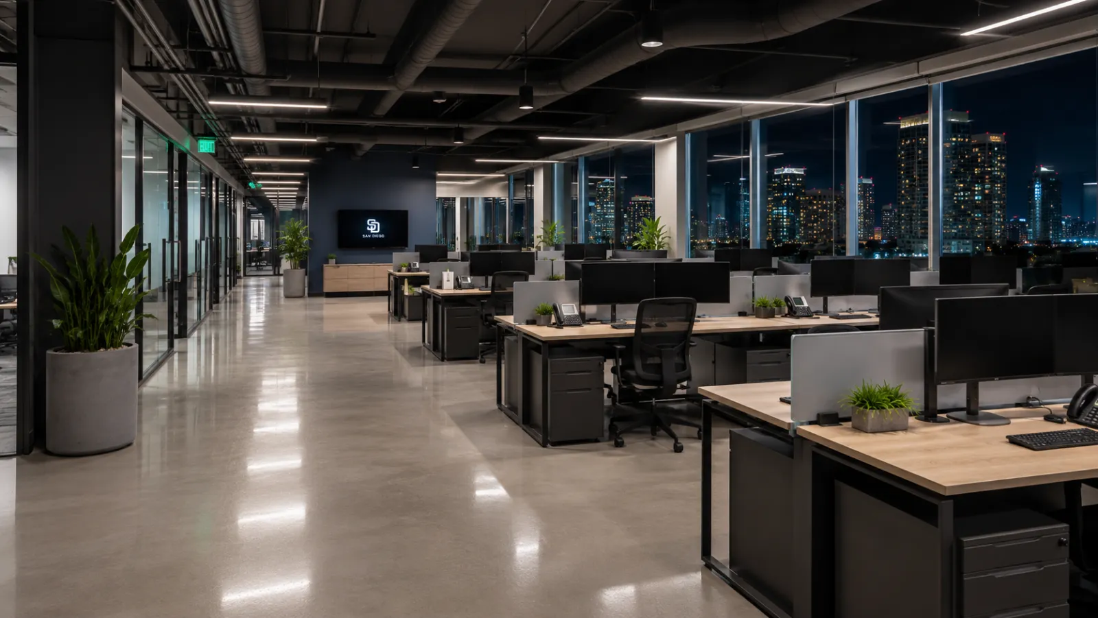 Clean commercial office serviced by Pro Shine Elite