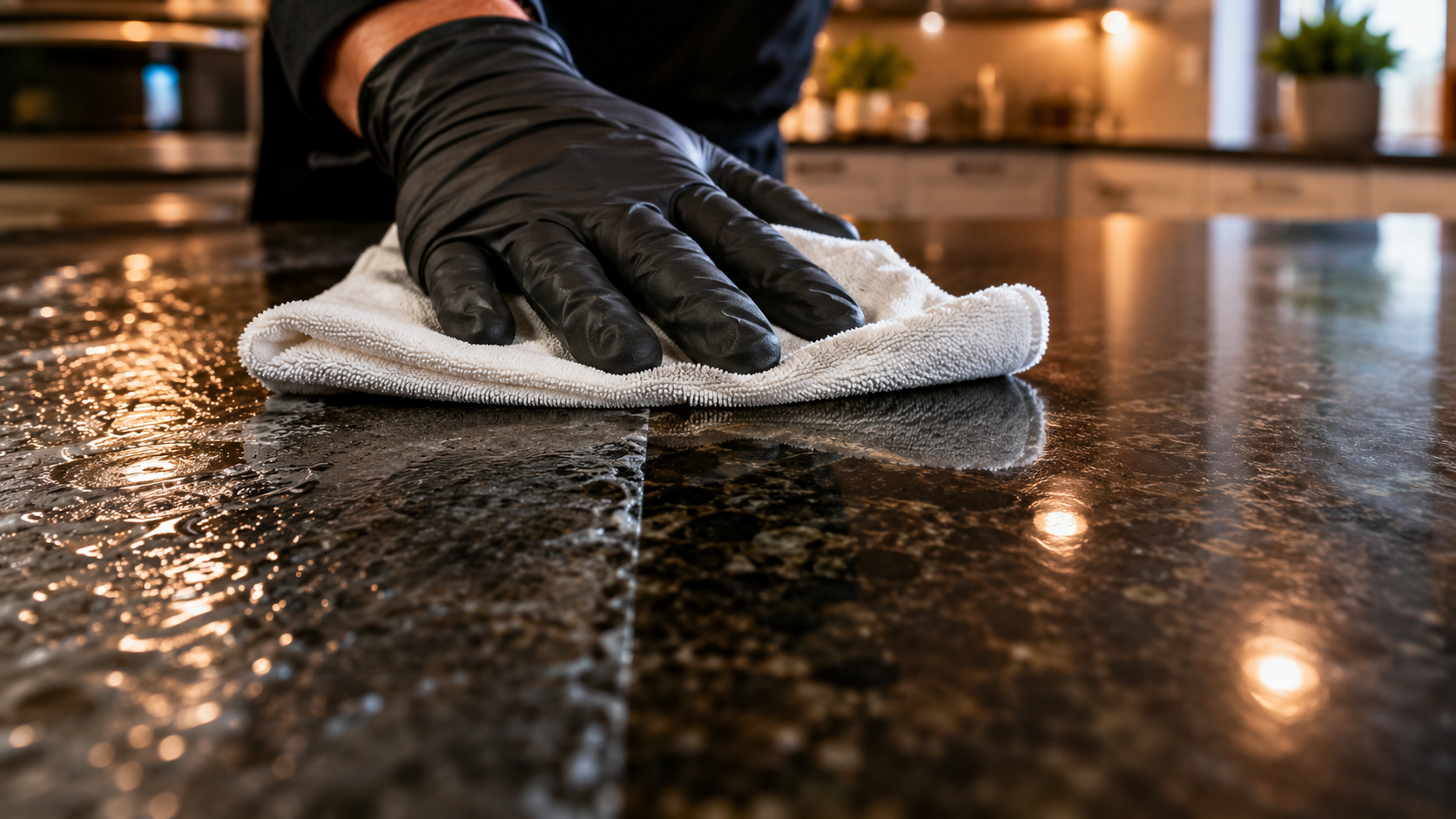 Pro Shine Elite streak-free detail cleaning on granite countertop